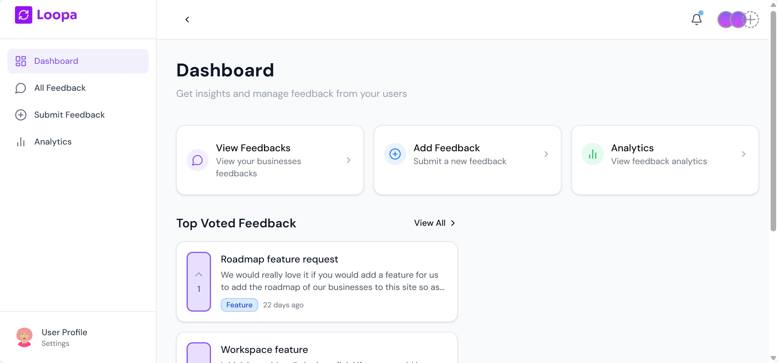 Loopa dashboard preview